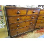 EARLY VICTORIAN MAHOGANY STRAIGHT FRONT CHEST, 2 short and 3 long graduated drawers with wooden knop