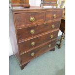LATE GEORGIAN MAHOGANY STRAIGHT FRONT CHEST, 2 short and 3 long drawers with embossed brass urn