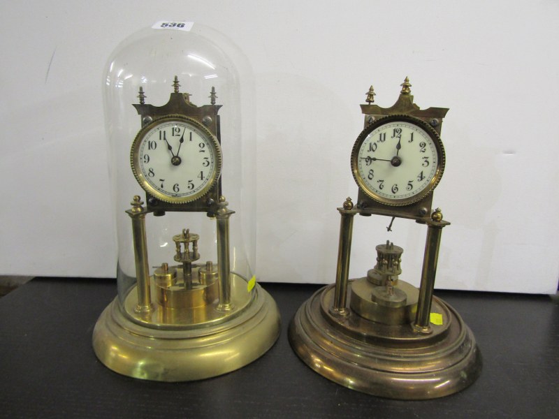 HOROLOGY, glass domed 400 day mantel clock, together with similar clock movement