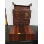 ORIENTAL LACQUER, a table top multi-drawer jewel casket, 46cm height; together with exotic wood