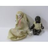 MINIATURE DOLLS, antique bisque porcelain jointed miniature doll, 5cm height; together with