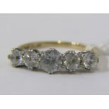 VINTAGE 9ct & PLATINUM 5 STONE RING, bright well matched placed stones, size N