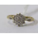 14ct YELLOW GOLD DIAMOND CLUSTER RING, approx 0.25 carat, size O