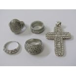 SELECTION OF SILVER JEWELLERY, all stone set including cross pendant, eternity style rings,