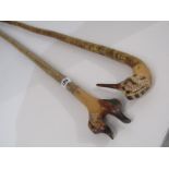 SPORTING, 2 game bird carved head walking sticks