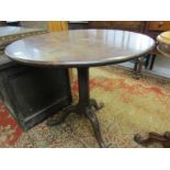 GEORGIAN MAHOGANY SUPPER TABLE, tilt top with bird cage action and plain cabriole tripod base,