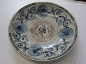 ORIENTAL CERAMICS, a Chinese stoneware 37cm shallow bowl decorated with foliate scrolls and