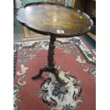 VICTORIAN WALNUT WINE TABLE, writhen stem on tripod base (needs restoration)