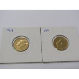 2 x GEORGE V GOLD HALF SOVEREIGNS, two 1911, gold half sovereigns, higher grades