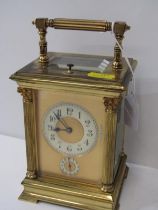 REPEATER CARRIAGE CLOCK, classical column sides, with gilt clock face and secondary alarm dial,