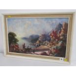 W LE WYNO, oil on canvas Corsica coastal scene with figures 38cms x 59cms