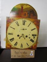 ANTIQUE CLOCK MOVEMENT, 8 day movement with painted arch face depicting churches and buildings