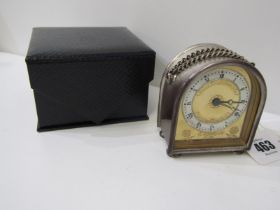 FRODSHAM, limited edition silver hump back case bedroom clock, London 1980, 8cm height