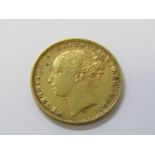 VICTORIAN GOLD SOVEREIGN, 1876 Victorian bun head gold sovereign