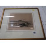 F.J. WIDGERY signed etching, 'Overlooking the Island' 18cm x 24cm