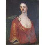 EARLY 18th CENTURY ENGLISH SCHOOL, oil on canvas "Portrait of Lady in red bodice", indistinctly