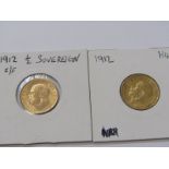TWO GEORGE V HALF SOVEREIGNS, two 1912 half sovereigns, both higher grade