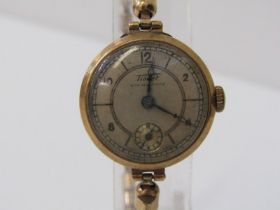 VINTAGE 9ct YELLOW GOLD CASED WRIST WATCH by Tissot, untested condition on expanding gold plated