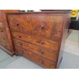 LATE GEORGIAN MAHOGANY SECRETAIRE CHEST, fitted fall front top drawer, 3 long graduated drawers,