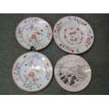 ORIENTAL CERAMICS, pair of 18th Century Chinese famille rose bird decorated 32cm circular dishes,