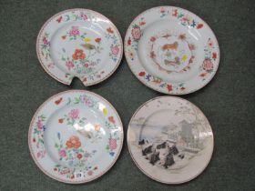 ORIENTAL CERAMICS, pair of 18th Century Chinese famille rose bird decorated 32cm circular dishes,