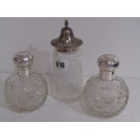 CUT GLASS SCENT BOTTLES, pair of silver capped spherical scent bottle, 1903; also silver lidded