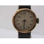 VINTAGE GOLD CASED WRIST WATCH, on leather strap, 17.5grms overall