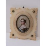 REVERSE PAINTED ON GLASS PORTRAIT, of a bejewelled lady in stone frame