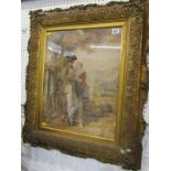 EARLY 19TH CENTURY ENGLISH SCHOOL, unsigned watercolour "The Shepherd and Companion" in landscape,