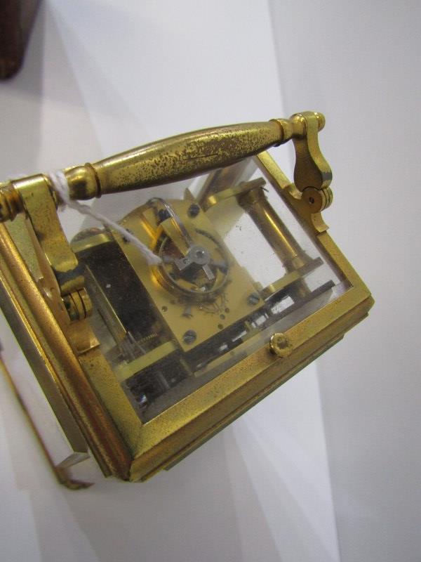 CARRIAGE CLOCK, repeater brass cased carriage clock by Grohe of Paris, with secondary alarm dial, - Image 4 of 5