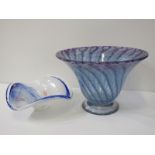 MONART-STYLE, blue art glass splayed conical vase, 23cm diameter and 1 other art glass bowl