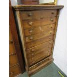 WELLINGTON CHEST, antique 10 drawer pedestal chest, (locking bars missing) 100cm height 54cm width