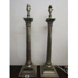 SILVERPLATE - a pair of square base classical column table lamps, 53cm height (electrical)