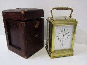 GRANDE SONNERIE REPEATER CARRIAGE CLOCK BY E THOMAS, of Paris, twin coiled bar, enamelled face