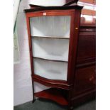 EDWARDIAN INLAID MAHOGANY DISPLAY CABINET, serpentine fronted door with marquetry swag decoration
