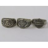 3 SILVER HARLEY DAVIDSON MOTORCYCLE STYLE RINGS, various sizes
