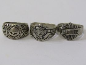 3 SILVER HARLEY DAVIDSON MOTORCYCLE STYLE RINGS, various sizes