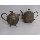 EASTERN SILVER, spherical embossed white metal teapot, decorated with temple dancers; together