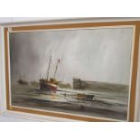 JOHN BAMPFIELD, signed painting on canvas " St Ives Fishing Boats At Low Tide" 59cm x 90cm