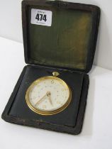 VINTAGE TRAVELLING BEDROOM CLOCK, by Auricoste, in green morocco leather casing