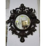 19TH CENTURY ORNATE MIRROR, circular bevel-edged mirror "Welcome Thrice Welcome" in metal frame,