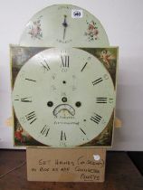 ANTIQUE LONG CASE CLOCK MOVEMENT, 8 day striking movement painted arch face signed G. Forster of