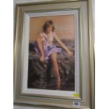 NICOLAS ST JOHN ROSSE, signed painting on board, 'Portrait of a Young Lady sitting on edge of rock