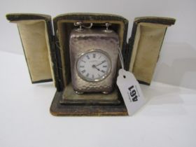 SILVER BEDROOM CLOCK, crafted silver case bedroom clock by J Moore, Birmingham 1899, 7cm height with