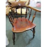 CAPTAIN'S ARMCHAIR, an antique spindle back captain's armchair with double H stretcher