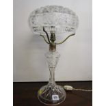CUT GLASS, mushroom designed cut-glass table lamp and shade, 45cm height (electrical)