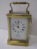 REPEATER CARRIAGE CLOCK with unusual seconds hand feature and secondary alarm dial, coil bar strike,