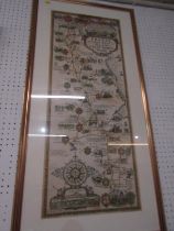 MOTORING, colour framed advert print "Pratt's Map of The Great North Road" 83cm x 30cm