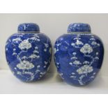 ORIENTAL CERAMICS, pair of large lidded ginger jars decorated with hawthorn blossom and double