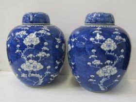 ORIENTAL CERAMICS, pair of large lidded ginger jars decorated with hawthorn blossom and double